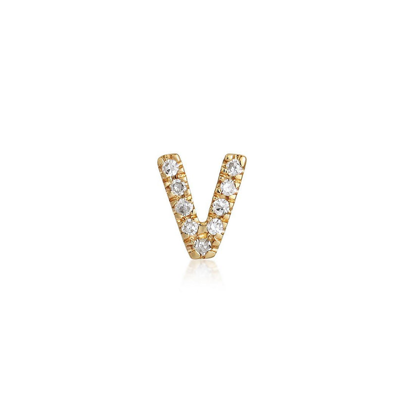 V Initial Diamond Letter Stud Earrings in 14K Yellow Gold