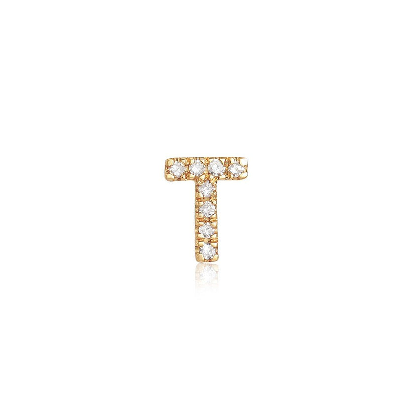 T Initial Diamond Letter Stud Earrings in 14K Yellow Gold