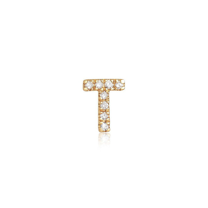 T Initial Diamond Letter Stud Earrings in 14K Yellow Gold