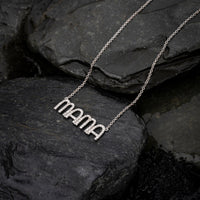 Stylish Round Diamond Mama Letter Necklace in 14K White Gold