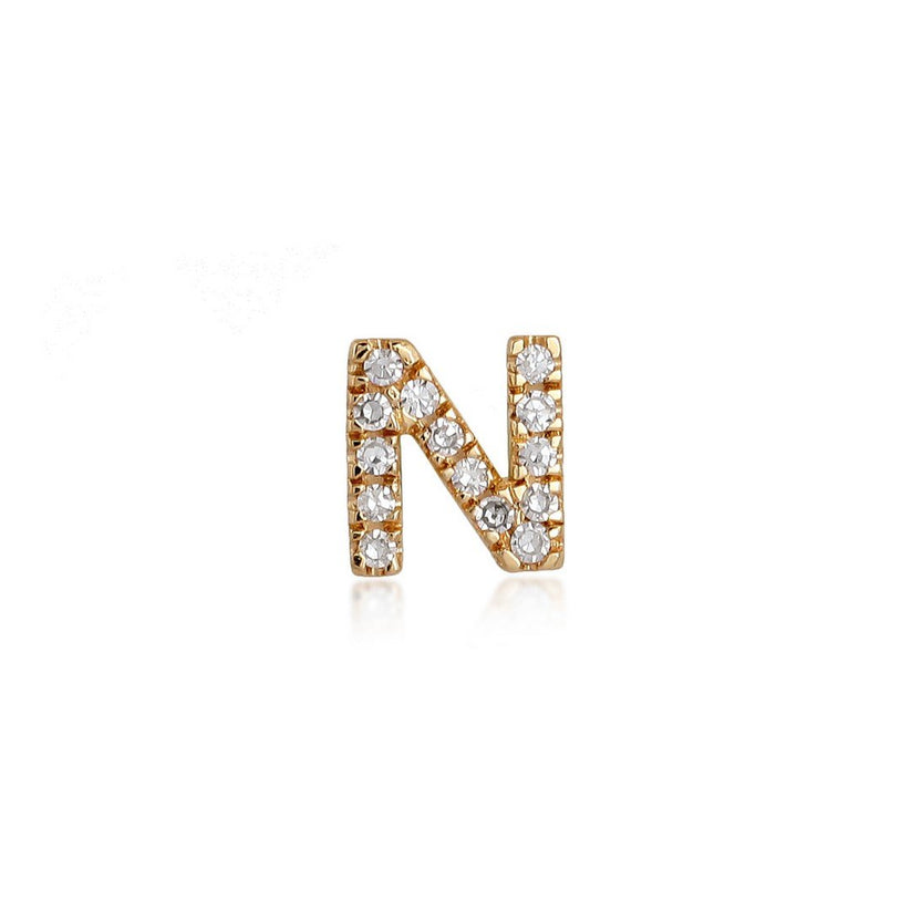 N Initial Diamond Letter Stud Earrings in 14K Yellow Gold