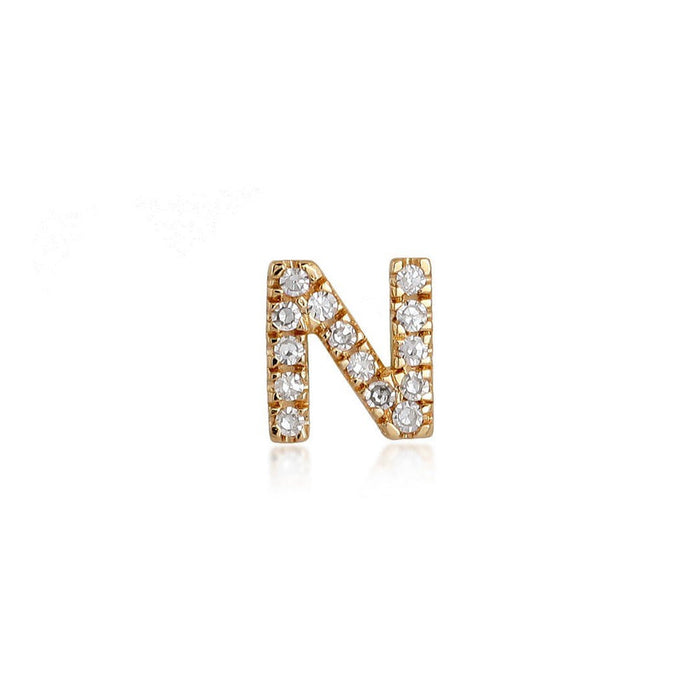 N Initial Diamond Letter Stud Earrings in 14K Yellow Gold