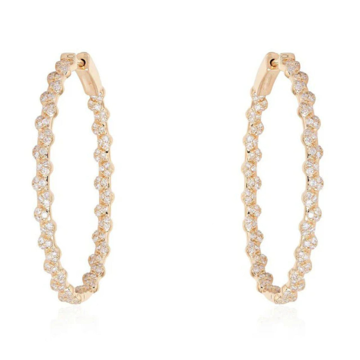 33mm Scalloped 14K (or 18k upon request) Yellow Gold Diamond Hoop Earrings
