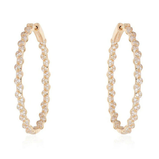 Scalloped Diamond Hoop Earrings in 14K Yellow Gold