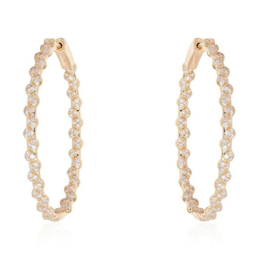 Scalloped Diamond Hoop Earrings in 14K Yellow Gold