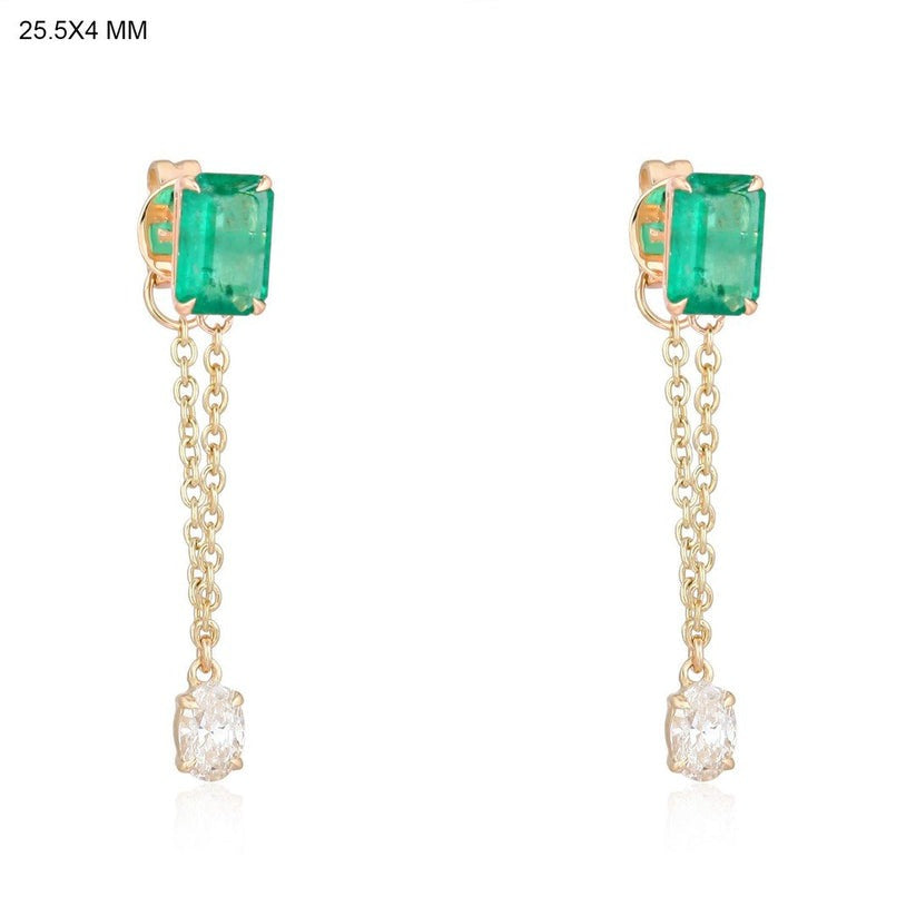 Subtle Elite Green Diamond Drop Earrings in 18K Yellow Gold