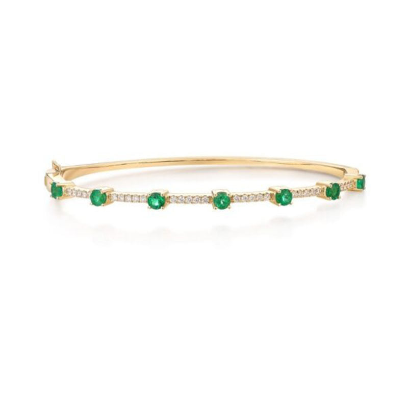 Emerald Diamond Bangle Bracelet in 14K Yellow Gold