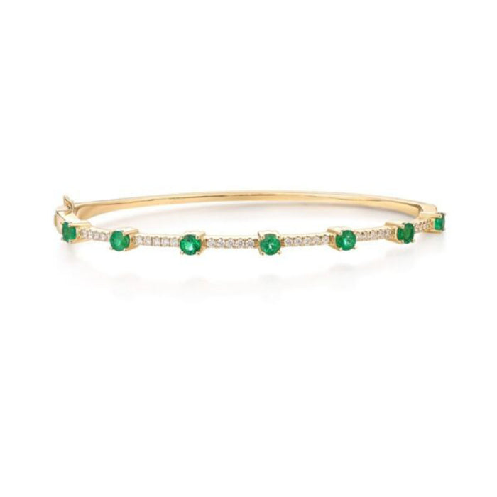 Emerald Diamond Bangle Bracelet in 14K Yellow Gold