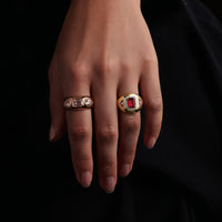 Emerald-Cut Ruby Pink Sapphire Statement Ring in 14K Yellow Gold