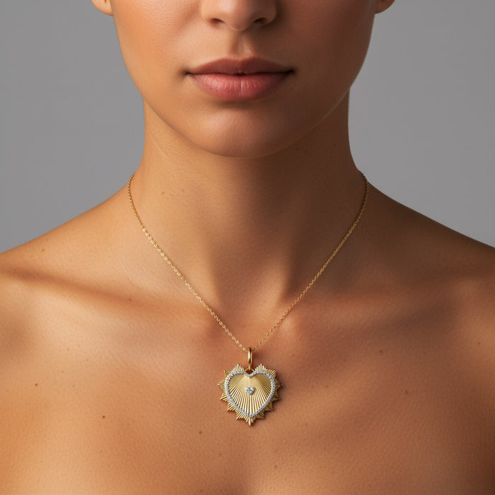Heart Shape Diamond Pendant Necklace in 14K Yellow Gold