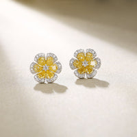 Masterful Flower Cut Diamond Stud Earrings in 14K Yellow Gold