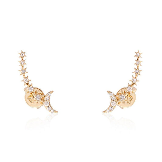 Crescent Diamond Stud Earrings in 14K Yellow Gold