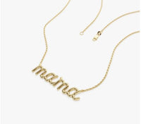 Natural Diamond Letter Mama Necklace in 14K Yellow Gold