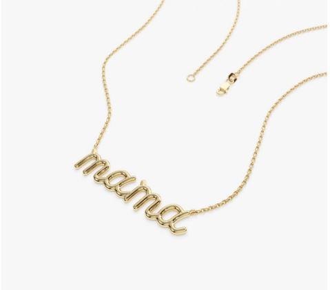 Natural Diamond Letter Mama Necklace in 14K Yellow Gold