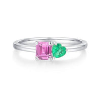 Pink Green Gemstones Ring in 14K White Gold