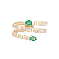Wrap Pear Emerald Diamond Open Ring in 14K Yellow Gold