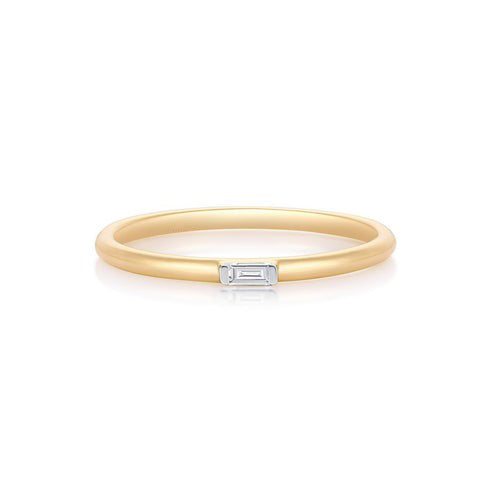 Modern Band Single Baguette Diamond Ring in 14K Yellow Gold