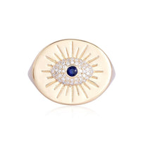 Pinnacle Blue Diamond Sapphire Signet Ring in 14K Yellow Gold
