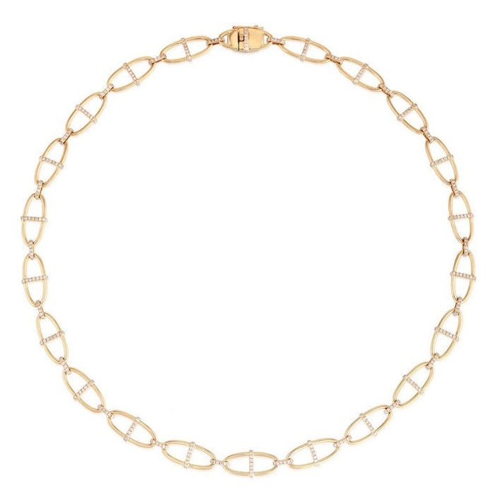 Accented Open Link Diamond Chain Necklace in 14K Yellow Gold