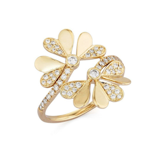 Flower Diamond Embrace Wrap Ring in 14K Yellow Gold