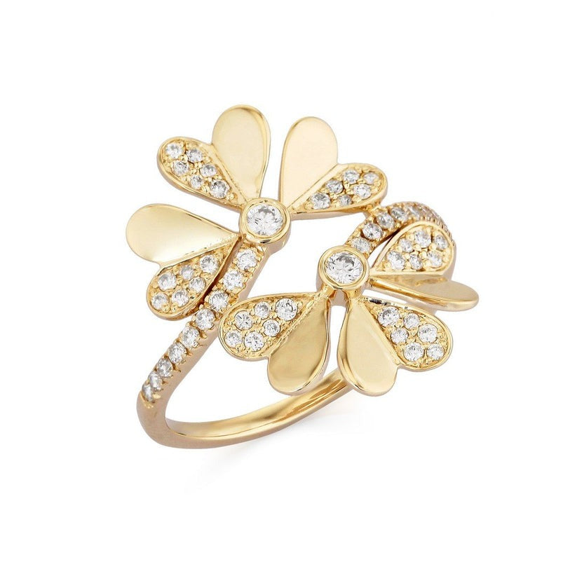 Flower Diamond Embrace Wrap Ring in 14K Yellow Gold