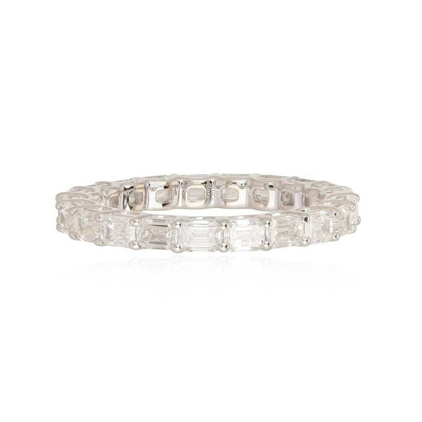 Petite Emerald Cut Diamond Eternity Ring in 18K White Gold