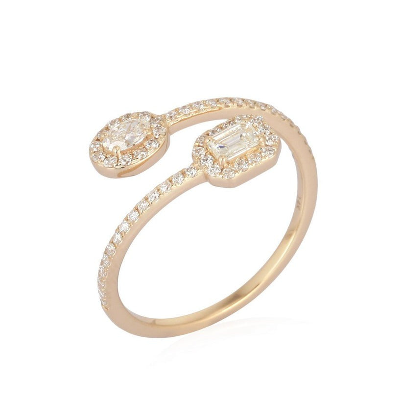 Two Shape Diamond Open Wrap Ring in 14K Yellow Gold