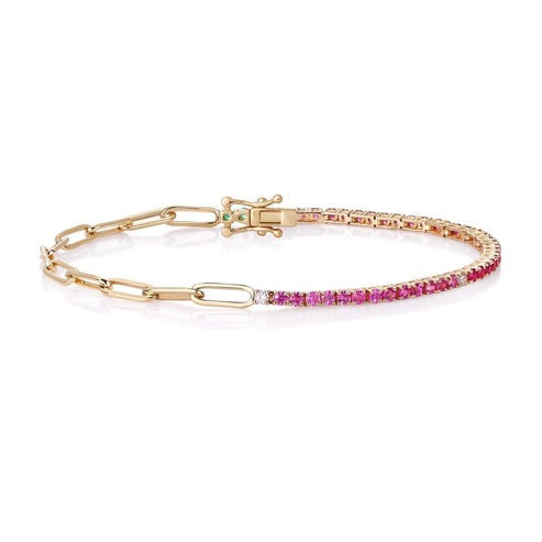 Sunset Prism Pink Sapphire Link Bracelet in 14K Yellow Gold