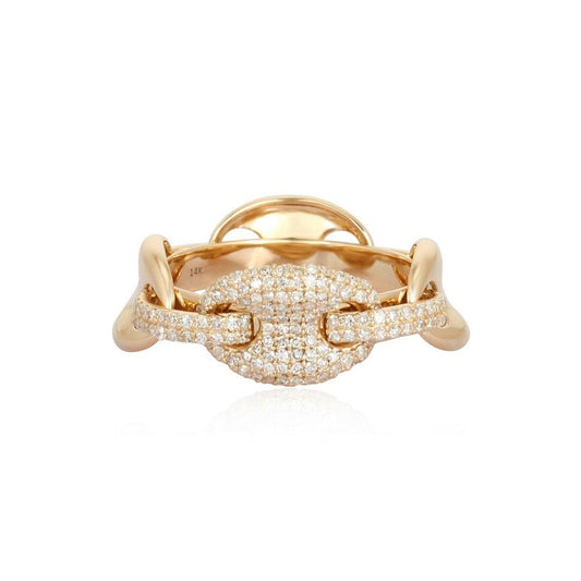 Pave Chain Diamond Link Ring in 14K Yellow Gold