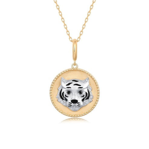 Tiger Medallion Pendant Necklace in 14K Yellow Gold