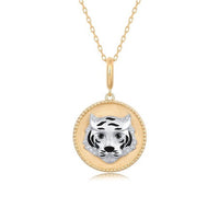 Tiger Medallion Pendant Necklace in 14K Yellow Gold