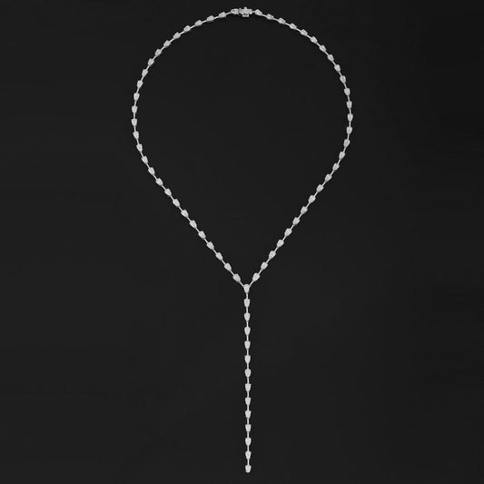 Baguette Cut Lariat Diamond Necklace in 18K White Gold