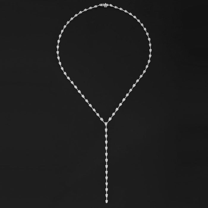 Baguette Cut Lariat Diamond Necklace in 18K White Gold
