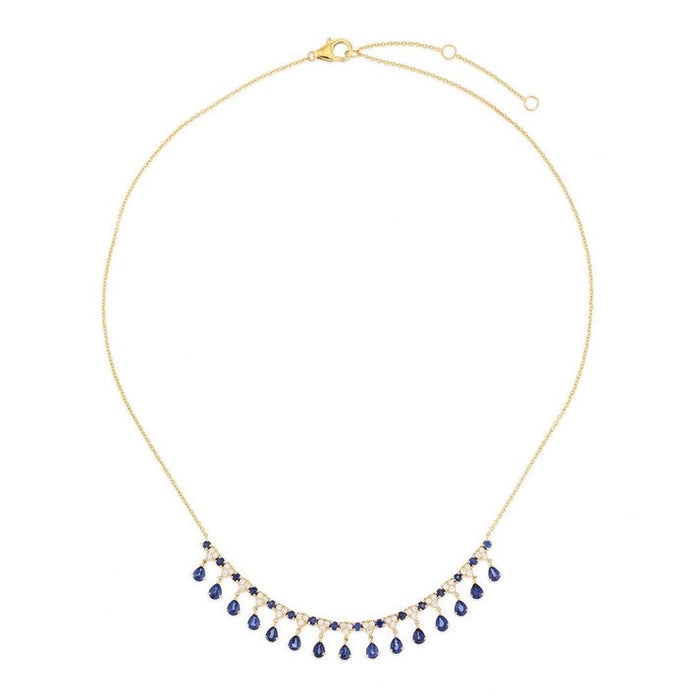 Blue Sapphire Station Diamond Necklace in 14K Yellow Gold