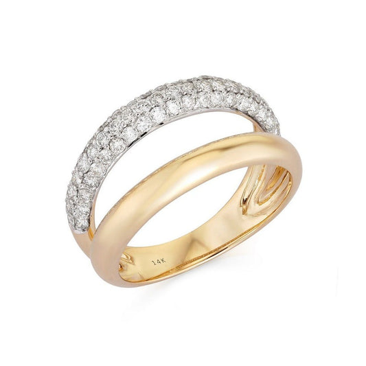 Crossover Band Diamond Open Wrap Ring in 14K Yellow Gold