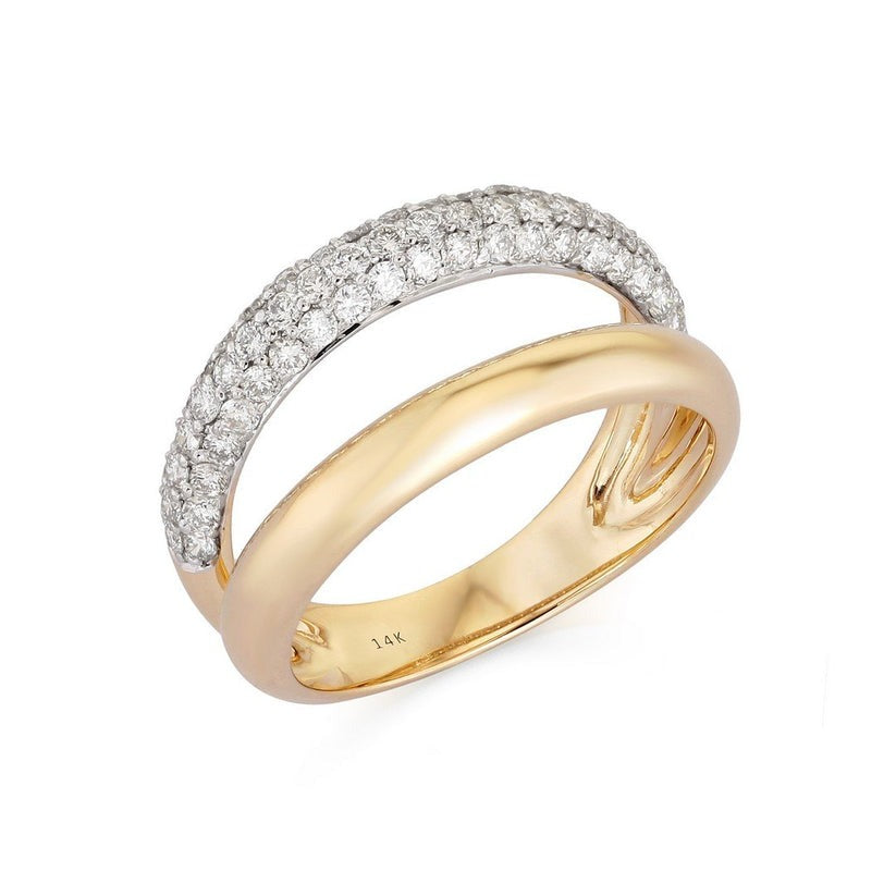 Crossover Band Diamond Open Wrap Ring in 14K Yellow Gold