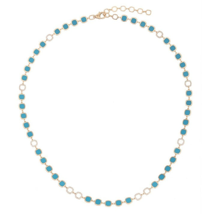 Royal Touch Turquoise Diamond Station Necklace in 14K Yellow Gold