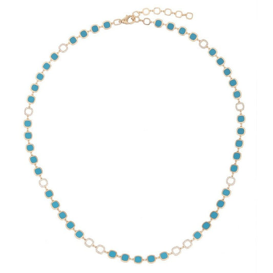 Royal Touch Turquoise Diamond Station Necklace in 14K Yellow Gold