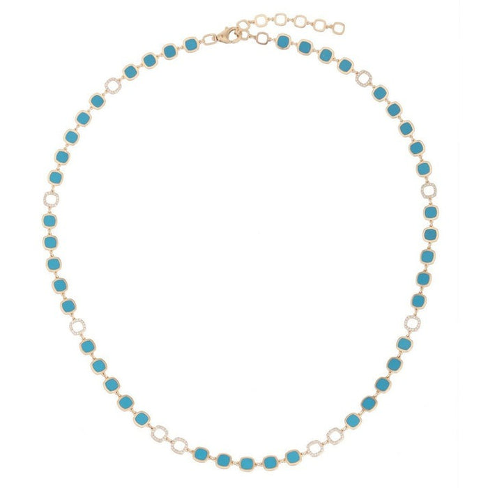 Royal Touch Turquoise Diamond Station Necklace in 14K Yellow Gold