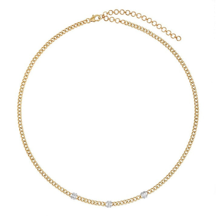 Baguette Radiant Signature Diamond Link Necklace in 14K Yellow Gold
