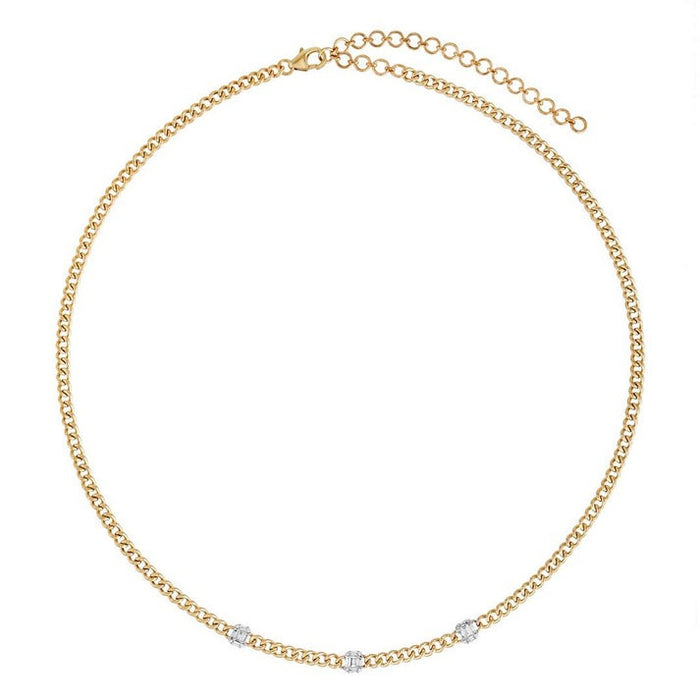 Baguette Radiant Signature Diamond Link Necklace in 14K Yellow Gold