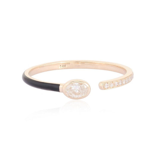 Unique Enamel Diamond Open Wrap Ring in 14K Yellow Gold