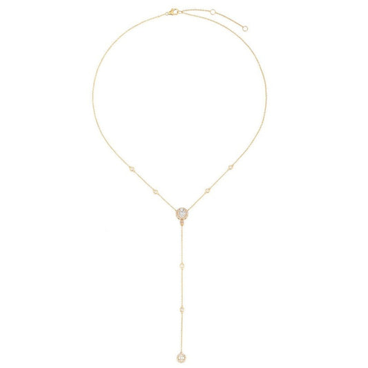 Round Diamond Baguette Lariat Necklace in 14K Yellow Gold