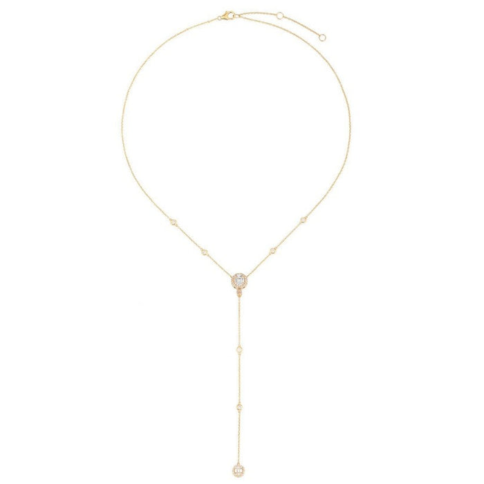 Round Diamond Baguette Lariat Necklace in 14K Yellow Gold