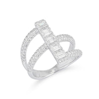 Vertical Baguette Diamonds Double Band Ring in 14K White Gold
