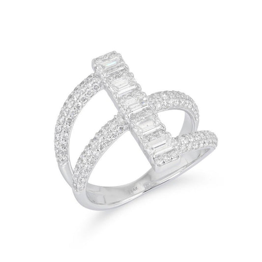 Vertical Baguette Diamonds Double Band Ring in 14K White Gold