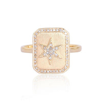 Diamond Starburst Signet Ring in 14K Yellow Gold