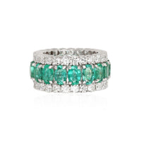 Emerald Diamond Triple Row Eternity Band Ring in 14K Yellow Gold