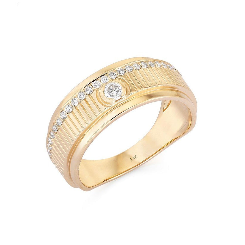 Bezel Set Diamond Statement Band Cigar Ring in 14K Yellow Gold