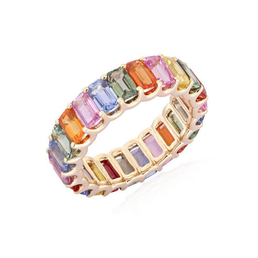 Radiant Sapphire Diamond Eternity Ring in 14K Yellow Gold